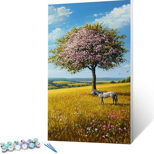 Malen Nach Zahlen Erwachsene Horse, Malen Nach Zahlen Kinder Baum, DIY Handgemaltes Ölgemälde Set für Anfänger (60 x 120 cm),Bastelset Erwachsene Paint by Numbers,Geschenke für Frauen Zimmer Deko 4988 von XELIETOO