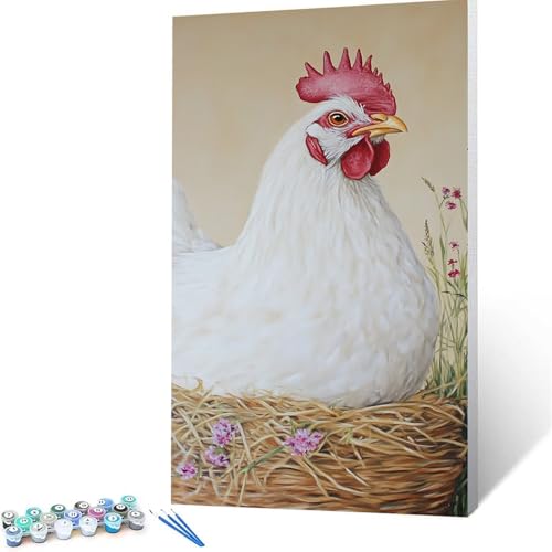 Malen Nach Zahlen Erwachsene Huhn, Malen Nach Zahlen ab 7 jahre Mädchen Tier, Diy set Erwachsene mit 3 Arten Pinsel Acrylfarben Set und Leinwand 35x70cm, Paint by Numbers für Deko Wohnzimmer 8433 von XELIETOO