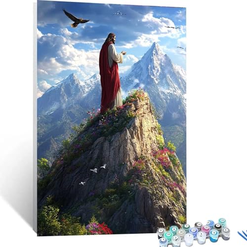 Malen Nach Zahlen Erwachsene Jesus, Malen Nach Zahlen Kinder Landschaft, Handgemaltes Ölgemälde Set für Anfänger, Bastelset Erwachsene Paint by Numbers, Geschenke für Frauen, Zimmer Deko 40x55cm 2121 von XELIETOO