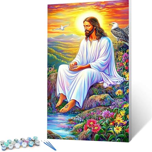 Malen Nach Zahlen Erwachsene Jesus, Malen Nach Zahlen ab 7 jahre Mädchen Adler, Diy set Erwachsene mit 3 Arten Pinsel Acrylfarben Set und Leinwand 80x160cm, Paint by Numbers für Deko Wohnzimmer 1964 von XELIETOO