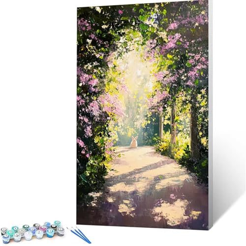 Malen Nach Zahlen Erwachsene Kaninchen, Malen Nach Zahlen Kinder Blume, DIY Handgemaltes Ölgemälde Set für Anfänger 70x140cm,Bastelset Erwachsene Paint by Numbers,Geschenke für Frauen Zimmer Deko 5243 von XELIETOO