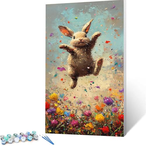 Malen Nach Zahlen Erwachsene Kaninchen, Malen Nach Zahlen ab 7 jahre Mädchen Blume, Diy Set Erwachsene mit 3 Arten Pinsel Acrylfarben Set und Leinwand (50x100 cm),Paint by Numbers,Deko Wohnzimmer 8441 von XELIETOO