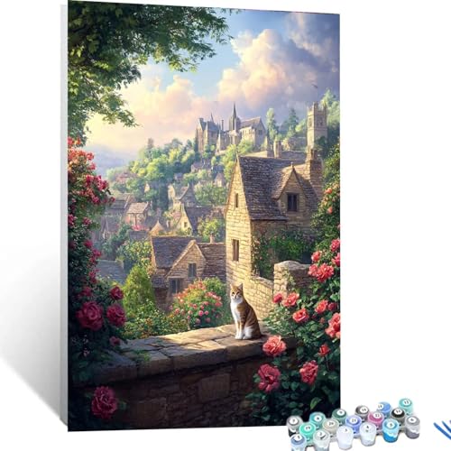 Malen Nach Zahlen Erwachsene Katzen, Malen Nach Zahlen Kinder Blume, DIY Handgemaltes Ölgemälde Set für Anfänger, Bastelset Erwachsene Paint by Numbers, Geschenke für Frauen, Zimmer Deko 40x55cm 8582 von XELIETOO