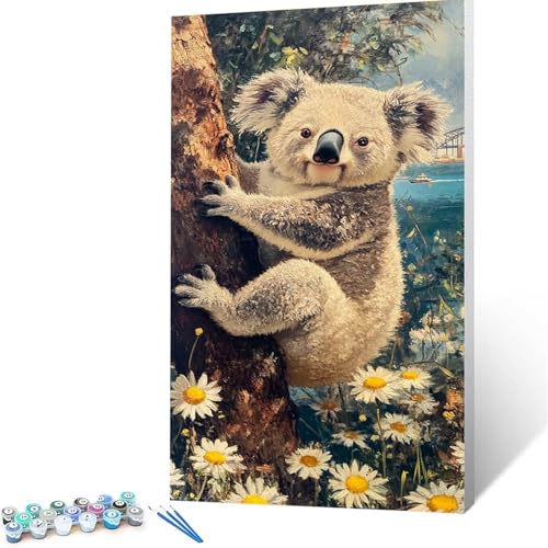 Malen Nach Zahlen Erwachsene Koala, Malen Nach Zahlen ab 7 jahre Mädchen Blume, Diy set Erwachsene mit 3 Arten Pinsel Acrylfarben Set und Leinwand 100 x 200 cm, Paint by Numbers, Deko Wohnzimmer 8463 von XELIETOO