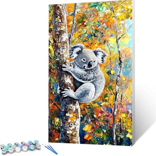 Malen Nach Zahlen Erwachsene Koala, Malen Nach Zahlen auf Leinwand mit Pinsel und Acrylfarben set 35 x 70 CM, Diy Bastelset Erwachsene Baum, für Deko Wohnzimmer, Geschenke für Frauen (rahmenlos) 5492 von XELIETOO