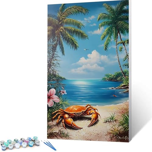 Malen Nach Zahlen Erwachsene Krabbe, Malen Nach Zahlen Kinder Strand, DIY Handgemaltes Ölgemälde Set für Anfänger (90x180cm),Bastelset Erwachsene Paint by Numbers,Geschenke für Frauen Zimmer Deko 6617 von XELIETOO