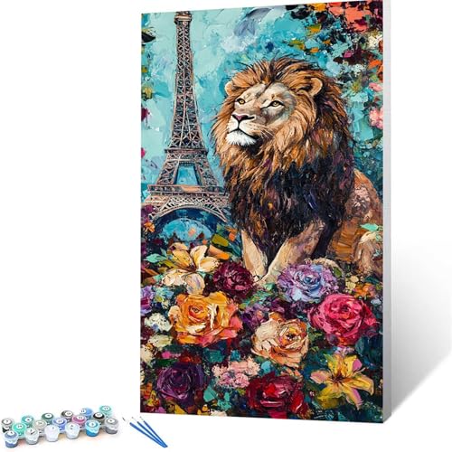 Malen Nach Zahlen Erwachsene Löwe, Malen Nach Zahlen Kinder Paris, DIY Handgemaltes Ölgemälde Set für Anfänger 80x160cm, Bastelset Erwachsene Paint by Numbers, Geschenke für Frauen Zimmer Deko 7662 von XELIETOO