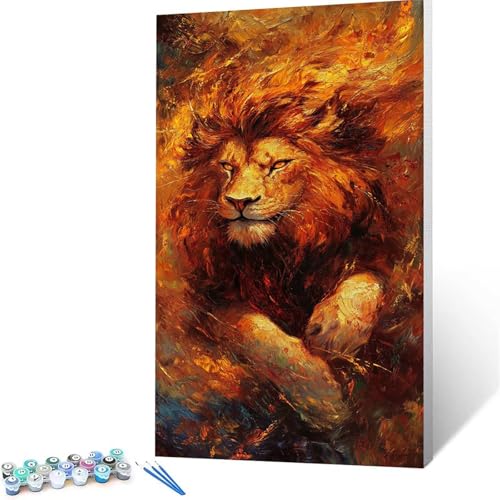 Malen Nach Zahlen Erwachsene Löwe, Malen Nach Zahlen auf Leinwand mit Pinsel und Acrylfarben set 30 x 60 CM, Diy Bastelset Erwachsene Tier, für Deko Wohnzimmer, Geschenke für Frauen (rahmenlos) 3509 von XELIETOO