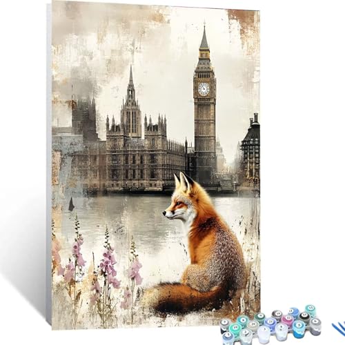 Malen Nach Zahlen Erwachsene London, Malen Nach Zahlen Kinder Fuchs, DIY Handgemaltes Ölgemälde Set für Anfänger, Bastelset Erwachsene Paint by Numbers, Geschenke für Frauen, Zimmer Deko 40x55cm 6907 von XELIETOO