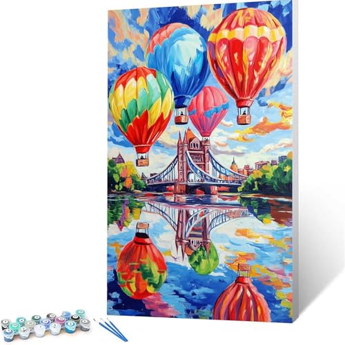 Malen Nach Zahlen Erwachsene London, Malen Nach Zahlen ab 7 jahre Mädchen Heißluftballon, Diy Set Erwachsene mit 3 Arten Pinsel Acrylfarben Set und Leinwand 80x160cm,Paint by Numbers Zimmer Deko 8709 von XELIETOO