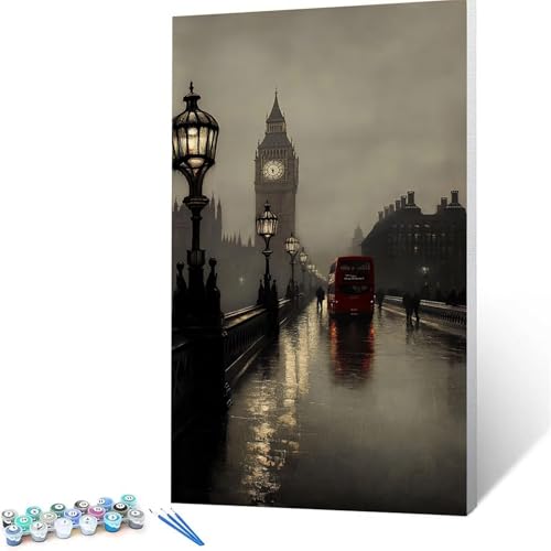 Malen Nach Zahlen Erwachsene London, Malen Nach Zahlen auf Leinwand mit Pinsel und Acrylfarben set 80x160 cm, Diy Bastelset Erwachsene Nachtansicht, für Deko Wohnzimmer, Geschenke für Frauen 1311 von XELIETOO