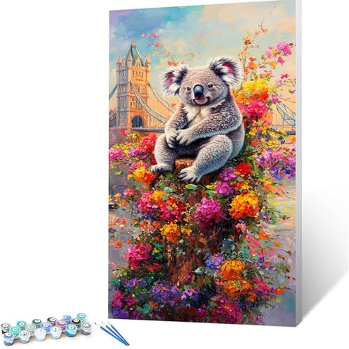 Malen Nach Zahlen Erwachsene London Bridge, Malen Nach Zahlen ab 7 jahre Mädchen Koala, Diy Set Erwachsene mit 3 Arten Pinsel Acrylfarben Set und Leinwand 35x70cm,Paint by Numbers,Deko Wohnzimmer 2873 von XELIETOO