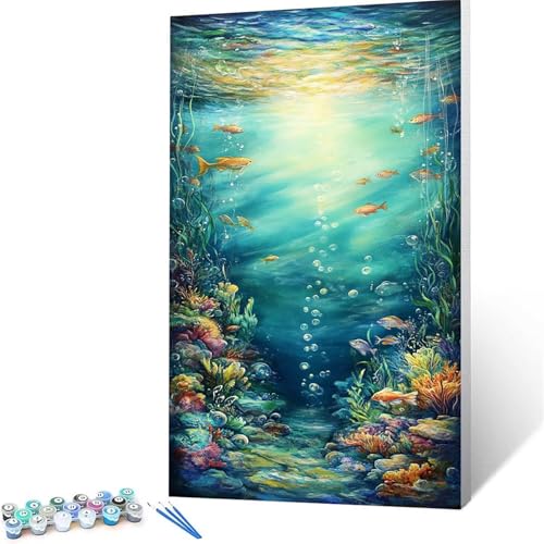 Malen Nach Zahlen Erwachsene Meeresboden, Malen Nach Zahlen auf Leinwand mit Pinsel und Acrylfarben set 70x140cm, Diy Bastelset Erwachsene Fisch, für Deko Wohnzimmer und Geschenke für Frauen 7613 von XELIETOO