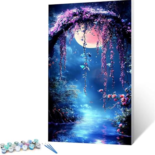 Malen Nach Zahlen Erwachsene Mond, Malen Nach Zahlen Kinder Blume, DIY Handgemaltes Ölgemälde Set für Anfänger 90 x 180 cm, Bastelset Erwachsene Paint by Numbers, Geschenke für Frauen Zimmer Deko 3536 von XELIETOO