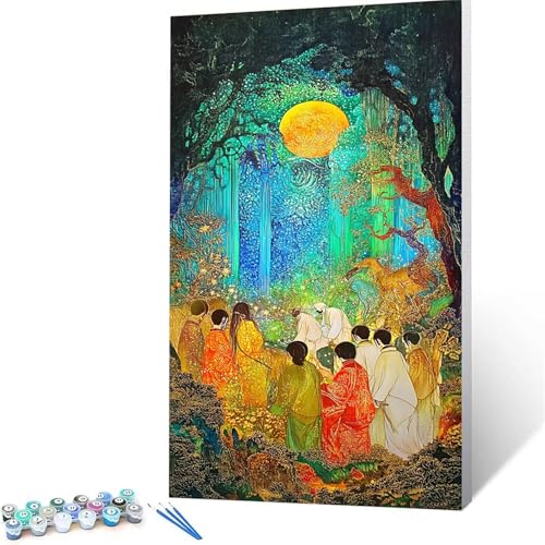 Malen Nach Zahlen Erwachsene Mond, Malen Nach Zahlen Kinder Landschaft, DIY Handgemaltes Ölgemälde Set für Anfänger 30x60cm, Bastelset Erwachsene Paint by Numbers,Geschenke für Frauen Zimmer Deko 6408 von XELIETOO