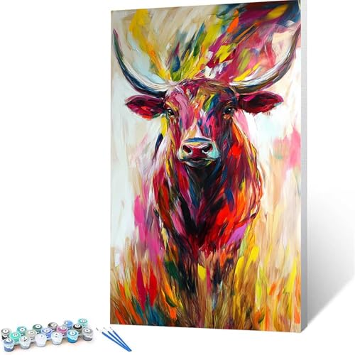 Malen Nach Zahlen Erwachsene Ochse, Malen Nach Zahlen ab 7 jahre Mädchen Abstrakt, Diy Set Erwachsene mit 3 Arten Pinsel Acrylfarben Set und Leinwand 100x200 cm,Paint by Numbers,Deko Wohnzimmer 4000 von XELIETOO