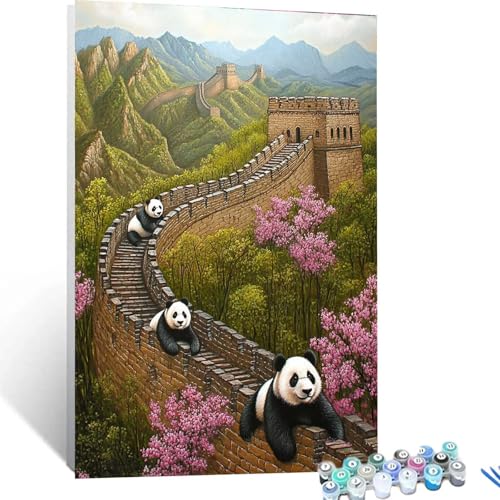 Malen Nach Zahlen Erwachsene Panda, Malen Nach Zahlen auf Leinwand mit Pinsel und Acrylfarben set 40x55cm, Bastelset Erwachsene Chinesische Mauer, für Deko Wohnzimmer und Geschenke für Frauen 2129 von XELIETOO