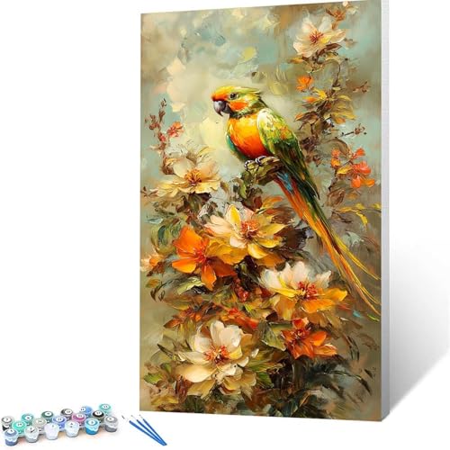 Malen Nach Zahlen Erwachsene Papagei, Malen Nach Zahlen ab 7 jahre Mädchen Blume, Diy set Erwachsene mit 3 Arten Pinsel Acrylfarben Set und Leinwand 100x200 cm, Paint by Numbers, Deko Wohnzimmer 1348 von XELIETOO