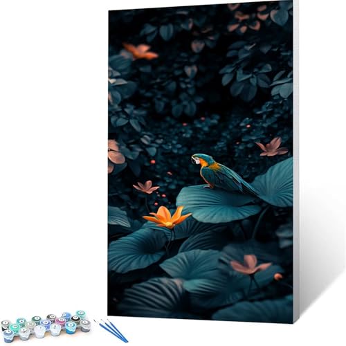 Malen Nach Zahlen Erwachsene Papagei, Malen Nach Zahlen ab 7 jahre Mädchen Blume, Diy set Erwachsene mit 3 Arten Pinsel Acrylfarben Set und Leinwand 100x200 cm, Paint by Numbers, Deko Wohnzimmer 3664 von XELIETOO