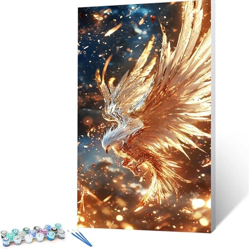 Malen Nach Zahlen Erwachsene Phönix, Malen Nach Zahlen ab 7 jahre Mädchen Fantasie, Diy set Erwachsene mit 3 Arten Pinsel Acrylfarben Set und Leinwand 80x160cm, Paint by Numbers, Deko Wohnzimmer 2899 von XELIETOO