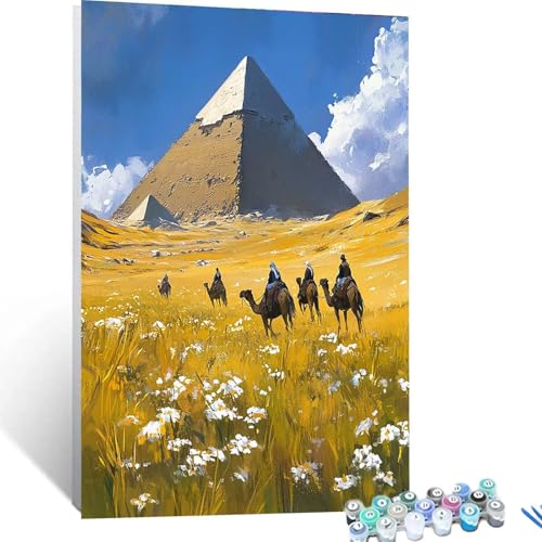 Malen Nach Zahlen Erwachsene Pyramide, Malen Nach Zahlen Kinder Blume, Handgemaltes Ölgemälde Set für Anfänger, Bastelset Erwachsene Paint by Numbers, Geschenke für Frauen, Zimmer Deko 50x70cm 2433 von XELIETOO