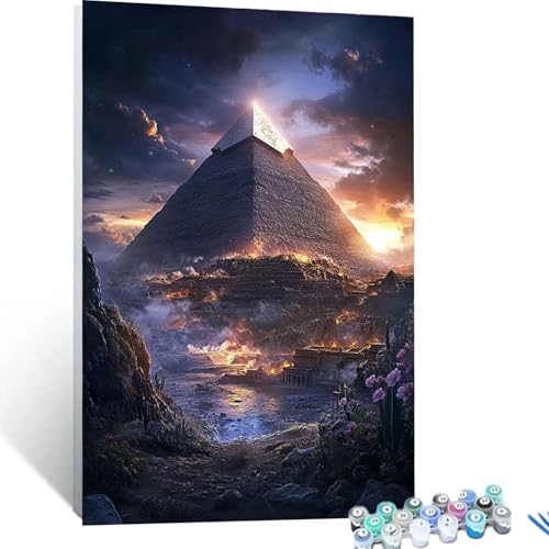 Malen Nach Zahlen Erwachsene Pyramiden, Malen Nach Zahlen auf Leinwand mit Pinsel und Acrylfarben set 30x40cm, Diy Bastelset Erwachsene Landschaft, für Deko Wohnzimmer und Geschenke für Frauen 5266 von XELIETOO