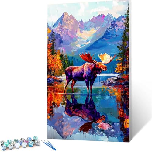 Malen Nach Zahlen Erwachsene Reh, Malen Nach Zahlen Kinder Berg, DIY Handgemaltes Ölgemälde Set für Anfänger 70x140cm, Bastelset Erwachsene Paint by Numbers, Geschenke für Frauen und Zimmer Deko 1942 von XELIETOO