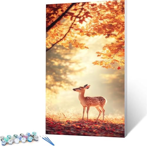 Malen Nach Zahlen Erwachsene Reh, Malen Nach Zahlen ab 7 jahre Mädchen Baum, Diy set Erwachsene mit 3 Arten Pinsel Acrylfarben Set und Leinwand 60 x 120 cm, Paint by Numbers für Deko Wohnzimmer 4678 von XELIETOO