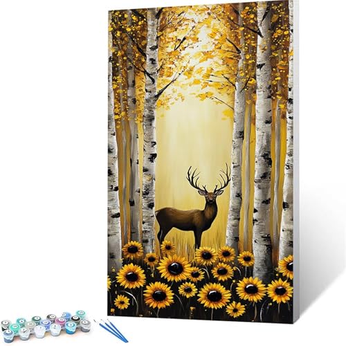 Malen Nach Zahlen Erwachsene Reh, Malen Nach Zahlen ab 7 jahre Mädchen Sonnenblume, Diy Set Erwachsene mit 3 Arten Pinsel Acrylfarben Set und Leinwand 100x200 cm,Paint by Numbers,Deko Wohnzimmer 2067 von XELIETOO