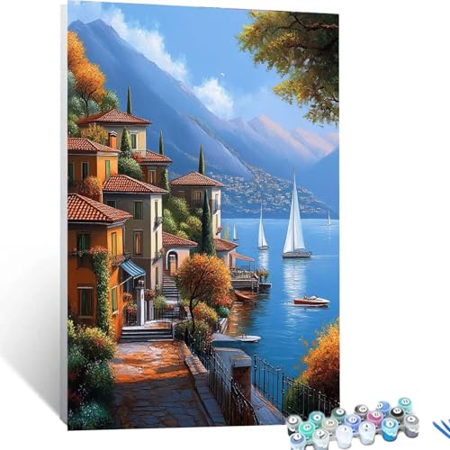 Malen Nach Zahlen Erwachsene Schiffe, Malen Nach Zahlen Kinder Meer, DIY Handgemaltes Ölgemälde Set für Anfänger, Bastelset Erwachsene Paint by Numbers, Geschenke für Frauen, Zimmer Deko 40x55cm 9584 von XELIETOO