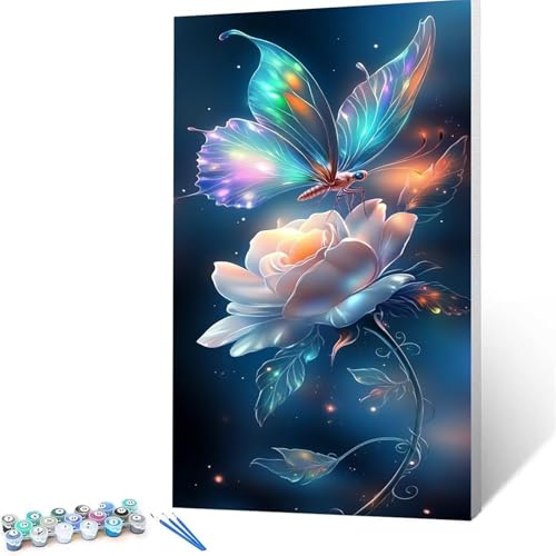 Malen Nach Zahlen Erwachsene Schmetterling, Malen Nach Zahlen ab 7 jahre Mädchen Blume, Diy Set Erwachsene mit 3 Arten Pinsel Acrylfarben Set und Leinwand 100x200 cm,Paint by Numbers Zimmer Deko 6958 von XELIETOO