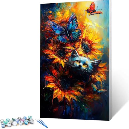 Malen Nach Zahlen Erwachsene Schmetterling, Malen Nach Zahlen ab 7 jahre Mädchen Sonnenblume, Diy Set Erwachsene mit 3 Arten Pinsel Acrylfarben Set und Leinwand (40 x 80 cm),Paint by Numbers 4565 von XELIETOO