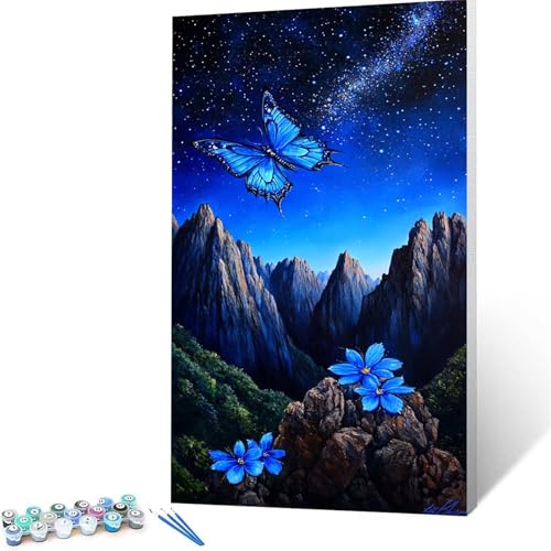 Malen Nach Zahlen Erwachsene Schmetterling, Malen Nach Zahlen ab 7 jahre Mädchen Sternenhimmel, Diy Set Erwachsene mit 3 Arten Pinsel Acrylfarben Set und Leinwand 100 x 200 cm,Paint by Numbers 7560 von XELIETOO