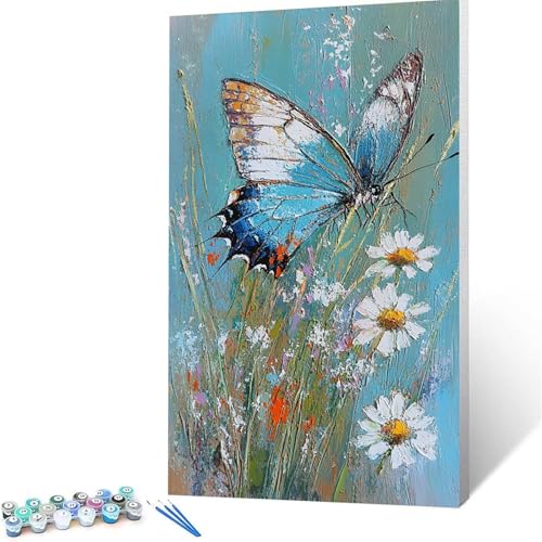 Malen Nach Zahlen Erwachsene Schmetterling, Malen Nach Zahlen auf Leinwand mit Pinsel und Acrylfarben set (40 x 80 cm), Diy Bastelset Erwachsene Blume, für Deko Wohnzimmer, Geschenke für Frauen 3700 von XELIETOO