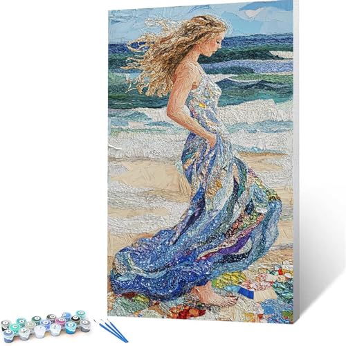 Malen Nach Zahlen Erwachsene Schönheit, Malen Nach Zahlen auf Leinwand mit Pinsel und Acrylfarben set 100 x 200 cm, Diy Bastelset Erwachsene Strand, für Deko Wohnzimmer, Geschenke für Frauen 7804 von XELIETOO