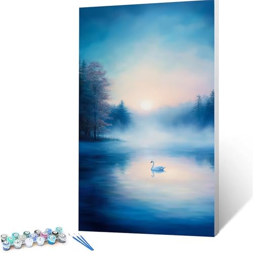 Malen Nach Zahlen Erwachsene Schwan, Malen Nach Zahlen ab 7 jahre Mädchen Tier, Diy set Erwachsene mit 3 Arten Pinsel Acrylfarben Set und Leinwand 70x140cm, Paint by Numbers für Deko Wohnzimmer 8543 von XELIETOO