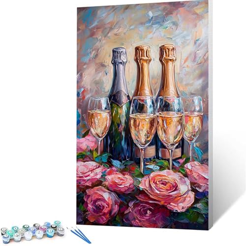 Malen Nach Zahlen Erwachsene Sekt, Malen Nach Zahlen auf Leinwand mit Pinsel und Acrylfarben set 60 x 120 cm, Diy Bastelset Erwachsene Blume, für Deko Wohnzimmer, Geschenke für Frauen (rahmenlos) 5127 von XELIETOO