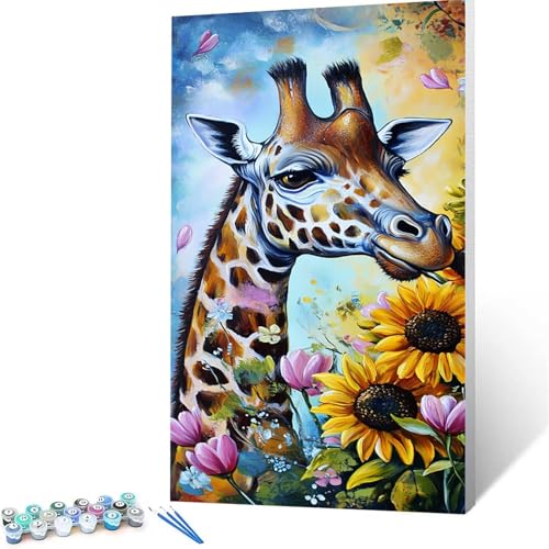 Malen Nach Zahlen Erwachsene Sonnenblume, Malen Nach Zahlen Kinder Giraffe, DIY Handgemaltes Ölgemälde Set für Anfänger 35 x 70 CM, Bastelset Erwachsene Paint by Numbers, Geschenke für Frauen 6091 von XELIETOO