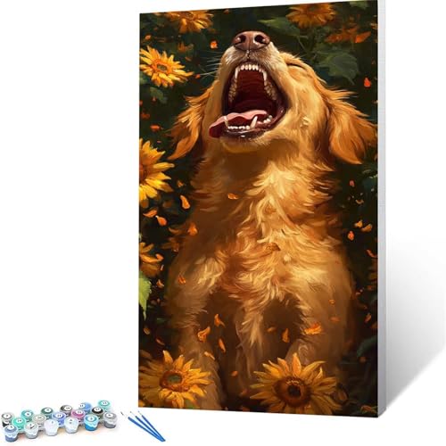 Malen Nach Zahlen Erwachsene Sonnenblume, Malen Nach Zahlen Kinder Hund, DIY Handgemaltes Ölgemälde Set für Anfänger 60 x 120 cm, Bastelset Erwachsene Paint by Numbers, Geschenke für Frauen 4707 von XELIETOO