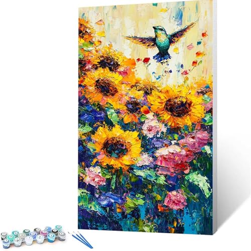 Malen Nach Zahlen Erwachsene Sonnenblume, Malen Nach Zahlen ab 7 jahre Mädchen Blume, Diy Set Erwachsene mit 3 Arten Pinsel Acrylfarben Set und Leinwand 35x70cm,Paint by Numbers,Deko Wohnzimmer 1606 von XELIETOO