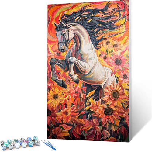 Malen Nach Zahlen Erwachsene Sonnenblume, Malen Nach Zahlen ab 7 jahre Mädchen Horse, Diy Set Erwachsene mit 3 Arten Pinsel Acrylfarben Set und Leinwand (60 x 120 cm),Paint by Numbers Zimmer Deko 7728 von XELIETOO