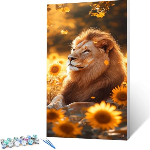 Malen Nach Zahlen Erwachsene Sonnenblume, Malen Nach Zahlen ab 7 jahre Mädchen Löwe, Diy Set Erwachsene mit 3 Arten Pinsel Acrylfarben Set und Leinwand 70x140 CM,Paint by Numbers,Deko Wohnzimmer 3193 von XELIETOO