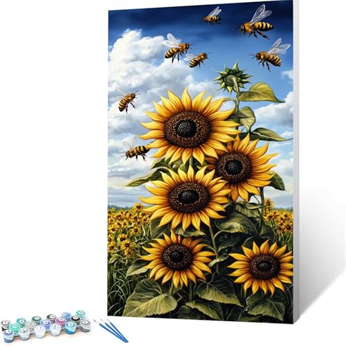 Malen Nach Zahlen Erwachsene Sonnenblume, Malen Nach Zahlen auf Leinwand mit Pinsel und Acrylfarben set 30 x 60 CM, Diy Bastelset Erwachsene Blume, für Deko Wohnzimmer, Geschenke für Frauen 6557 von XELIETOO