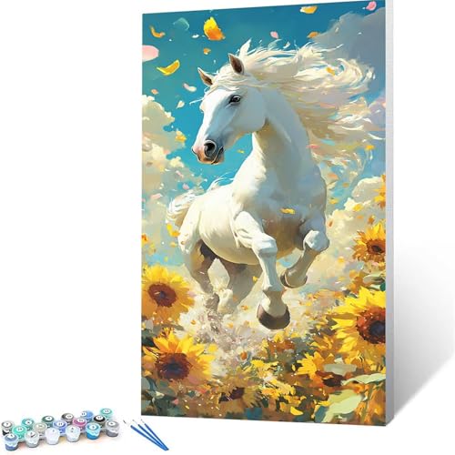 Malen Nach Zahlen Erwachsene Sonnenblume,Malen Nach Zahlen Kinder Horse,DIY Handgemaltes Ölgemälde Set für Anfänger 80x160cm,Bastelset Erwachsene Paint by Numbers,Geschenke für Frauen Zimmer Deko 7017 von XELIETOO