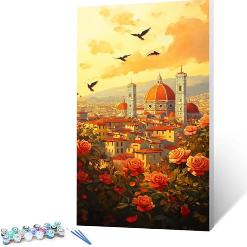 Malen Nach Zahlen Erwachsene Stadt, Malen Nach Zahlen auf Leinwand mit Pinsel und Acrylfarben set 60 x 120 cm, Diy Bastelset Erwachsene Blume, für Deko Wohnzimmer, Geschenke für Frauen rahmenlos 9103 von XELIETOO