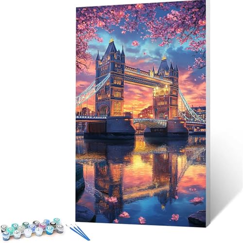 Malen Nach Zahlen Erwachsene Stadt, Malen Nach Zahlen auf Leinwand mit Pinsel und Acrylfarben set 60 x 120 cm, Diy Bastelset Erwachsene London Bridge, für Deko Wohnzimmer, Geschenke für Frauen 9537 von XELIETOO