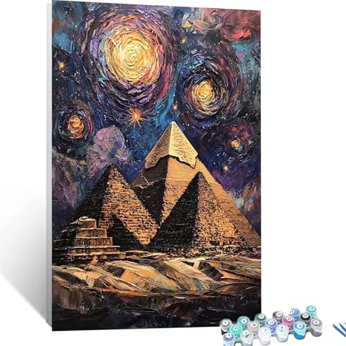 Malen Nach Zahlen Erwachsene Sternenhimmel, Malen Nach Zahlen Kinder Pyramide, Handgemaltes Ölgemälde Set für Anfänger, Bastelset Erwachsene Paint by Numbers, Geschenke für Frauen 40x55cm 2327 von XELIETOO