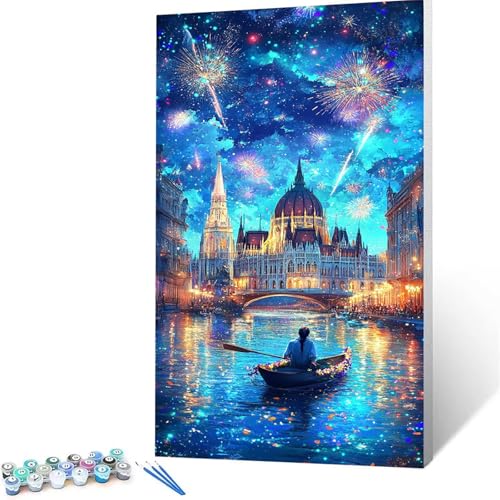 Malen Nach Zahlen Erwachsene Sternenhimmel, Malen Nach Zahlen ab 7 jahre Mädchen Stadt, Diy Set Erwachsene mit 3 Arten Pinsel Acrylfarben Set und Leinwand 100x200 cm,Paint by Numbers Zimmer Deko 1738 von XELIETOO