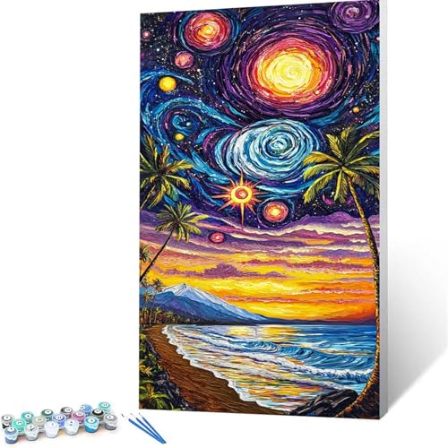 Malen Nach Zahlen Erwachsene Sternenhimmel, Malen Nach Zahlen ab 7 jahre Mädchen Strand, Diy Set Erwachsene mit 3 Arten Pinsel Acrylfarben Set und Leinwand (90x180cm),Paint by Numbers Zimmer Deko 4805 von XELIETOO