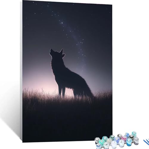 Malen Nach Zahlen Erwachsene Sternenhimmel, Malen Nach Zahlen auf Leinwand mit Pinsel und Acrylfarben set 40x55cm, Diy Bastelset Erwachsene Wolf, für Deko Wohnzimmer und Geschenke für Frauen 8518 von XELIETOO